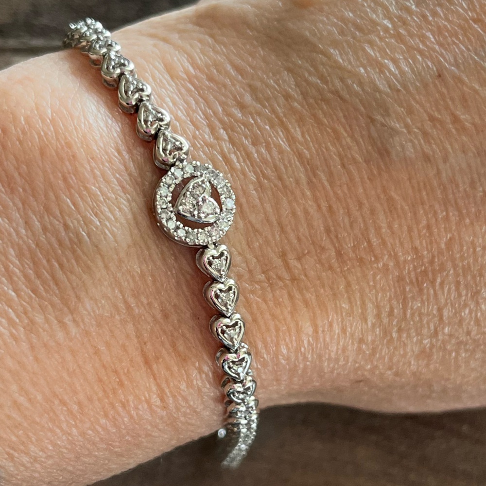 2 Day Sale! Kay Jewelers Diamond Heart Link Anklet 1/2 ct tw Sterling Silver! - Picture 8 of 13